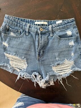 KanCan Distressed Light Blue Denim Jean Shorts